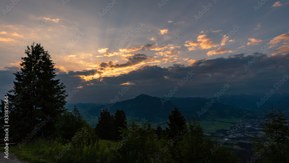 Sunrise hike at Immenstadt in Allgau to the summit of Mittag