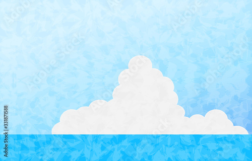 夏空のイラスト、海と青空と入道雲