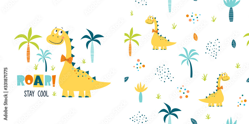 custom made wallpaper toronto digitalSeamless vector pattern and surface design with cute dinosaur