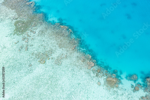 Tropical nature view. Aerial photo of beautiful paradise Maldives tropical beach on island. Summer and travel vacation concept.