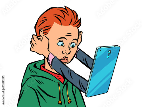 online addiction. smartphone and teen boy