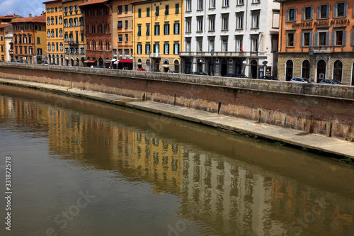 Pisa (PI), Italy - June 10, 2017: View of Arno river, Pisa, Tuscany, Italy, Europe