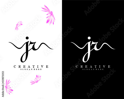 handwriting script letter jr, rj logo design vector