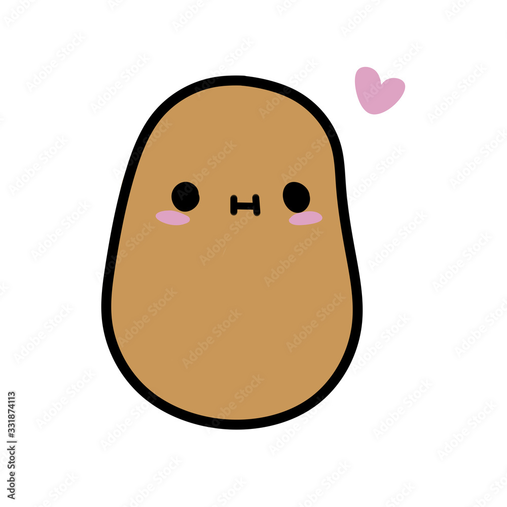 Cute brown potatoes with a heart children's illustration Cute brown potatoes with a heart children's illustration