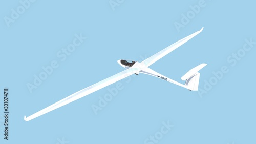 3D rendering of a glider plane isolated on blue sky background
