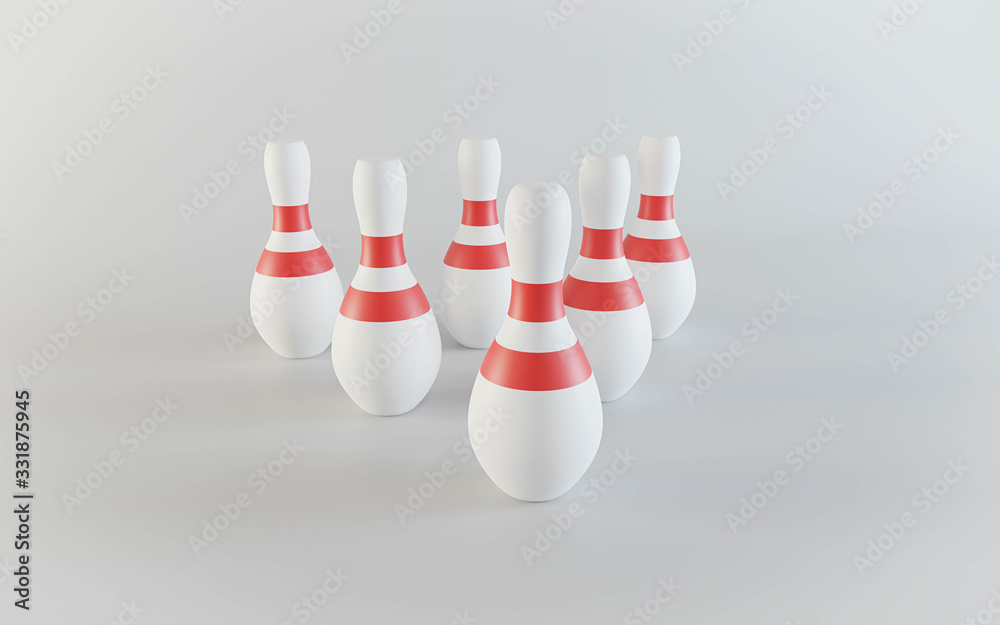 white and red bowling pins. isolated on white background 3d illustration render white and red bowling pins. isolated on white background 3d illustration render