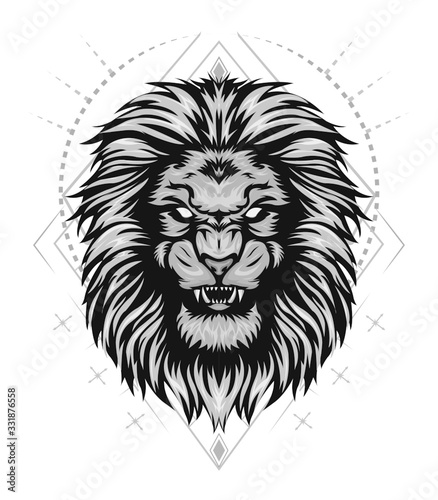 Fototapeta Naklejka Na Ścianę i Meble -  Angry lion king head logo