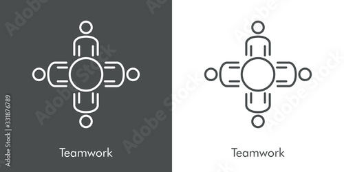 Concepto de negocios. Símbolo de trabajo en equipo. Icono plano lineal en fondo gris y fondo blanco