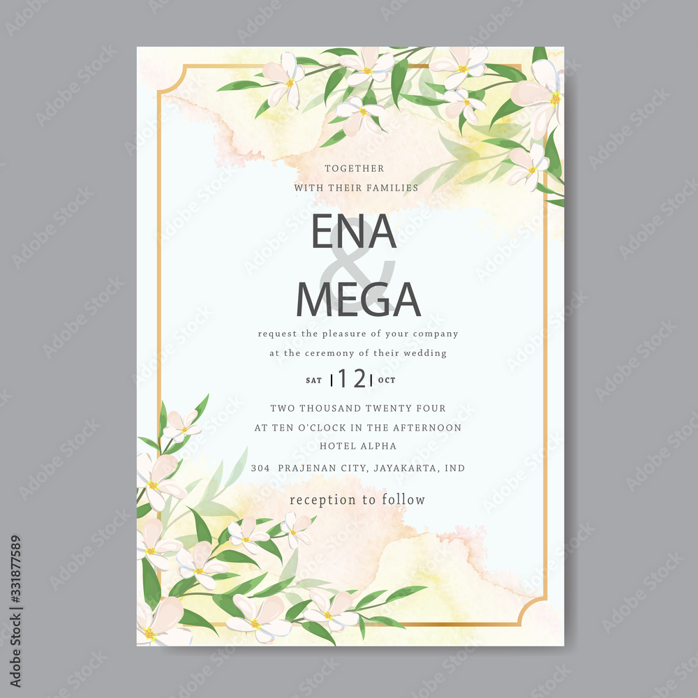 Wedding card template with minimalist floral 