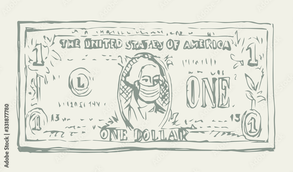 Medical mask on the dollar from the spread of coronavirus. Vector drawing