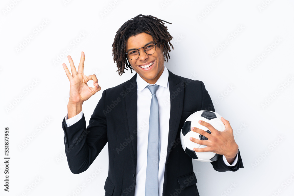Soccer coach over isolated white background showing ok sign with fingers Soccer coach over isolated white background showing ok sign with fingers