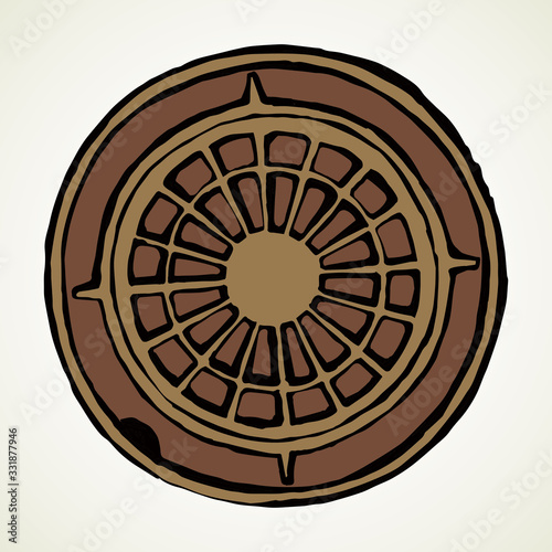 Round manhole cover. Vector drawing