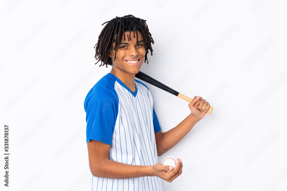 Young African American man playing baseball over isolated white background playing baseball Young African American man playing baseball over isolated white background playing baseball