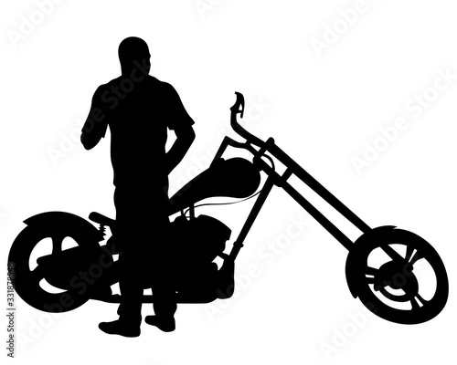 Man in protective clothing rides a sports bike. Isolated silhouette on a white background