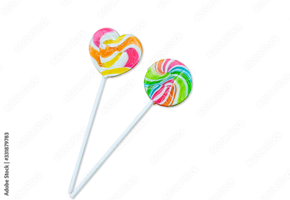 Rainbow color lollipops on white background, copy space,Lollipop, Rainbow, Candy, Circle, White Background Rainbow color lollipops on white background, copy space,Lollipop, Rainbow, Candy, Circle, White Background