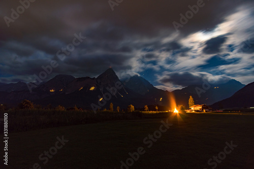 Canvastavla Traditional mountain fire and solstice fire near Ehrwald at the Tiroler Zugspitz