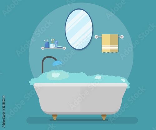 Clean bathroom with furniture in a modern flat style. Flat vector illustration. Vector illustration