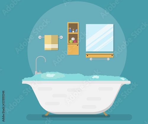 Clean bathroom with furniture in a modern flat style. Flat vector illustration. Vector illustration