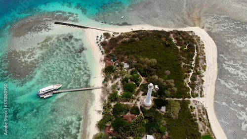 Aerial drone shot of Amédée Lighthouse Island in New Caledonia. photo