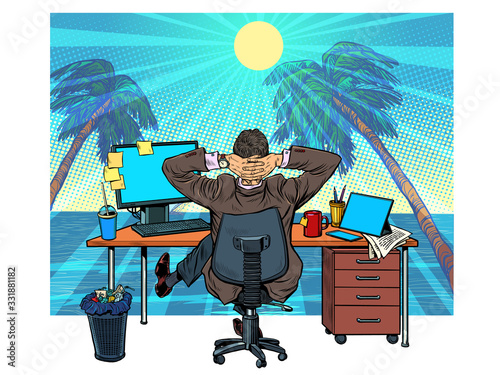 quarantine remote work at home. dream of vacation and travel