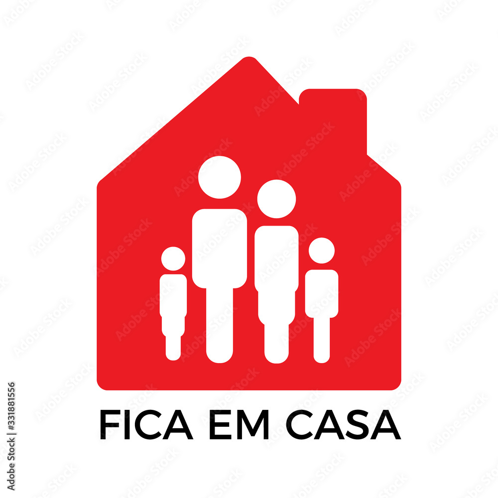 Home icon with portuguese message Stay at Home. Stop the coronavirus COVID-19 virus concept Home icon with portuguese message Stay at Home. Stop the coronavirus COVID-19 virus concept