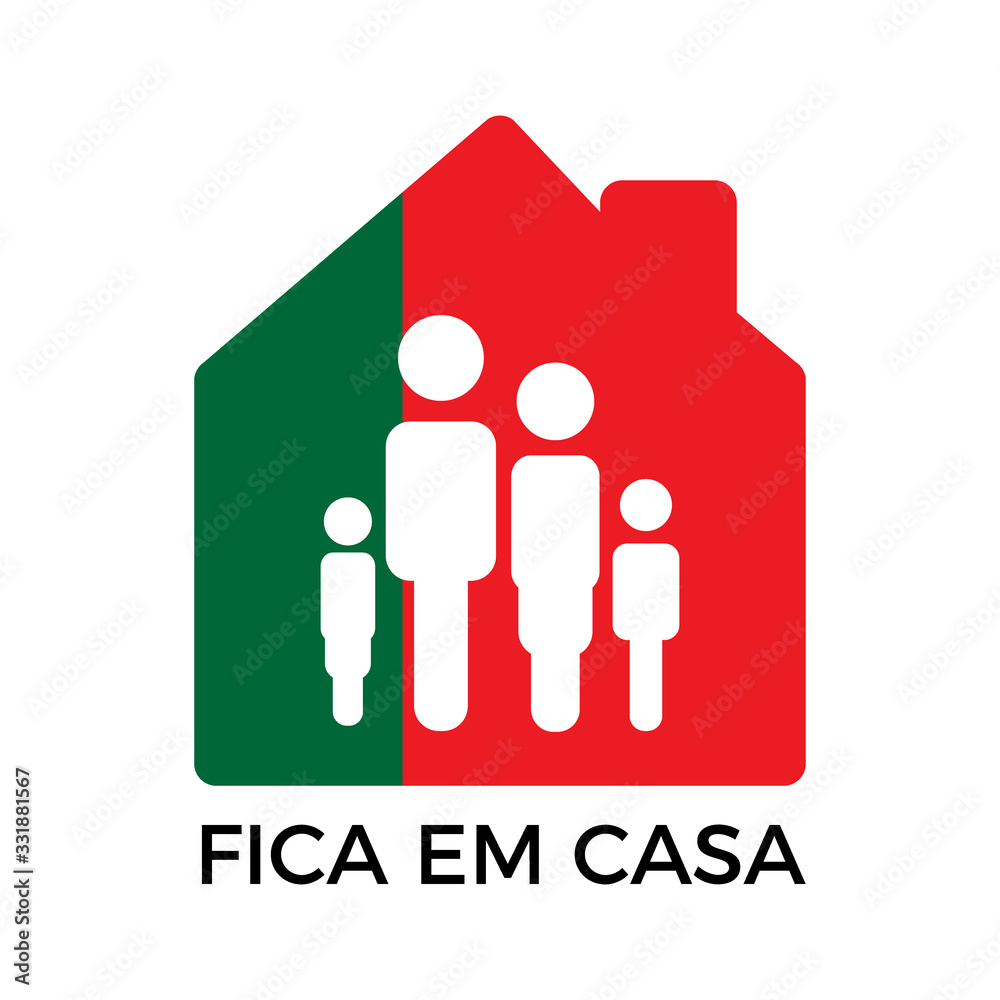Home icon with portuguese message Stay at Home. Stop the coronavirus COVID-19 virus concept Home icon with portuguese message Stay at Home. Stop the coronavirus COVID-19 virus concept