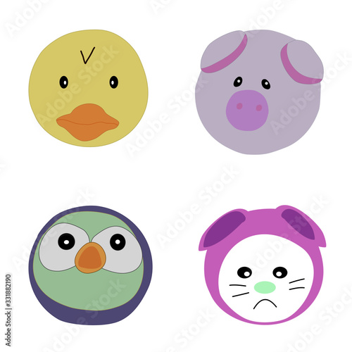 Chick pig bird rabbit vector icon cute cartoon animal happy face