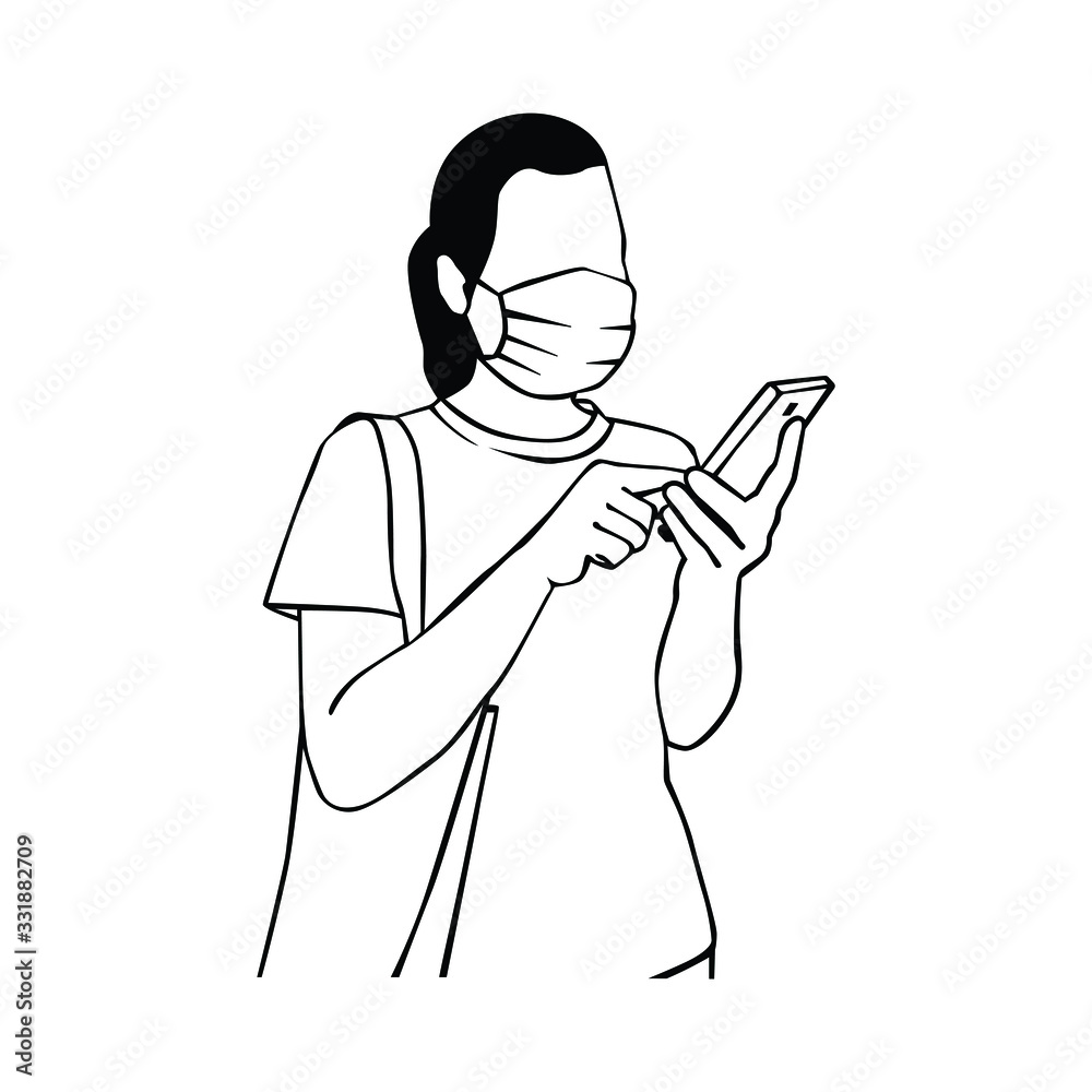 Woman with mask drew icon vector 