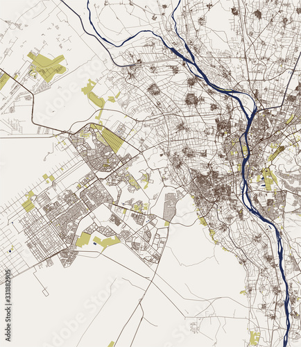 Canvastavla map of the city of Cairo, Giza, Egypt