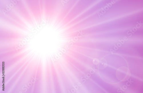 Sun with lens flare, vector natural pink sunny background.
