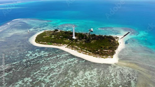 Aerial drone shot of Amédée Lighthouse Island in New Caledonia. photo