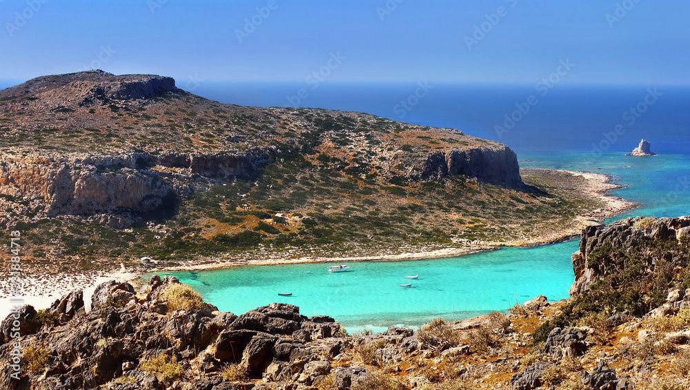 Tropical island turquoise sea white sand beaches, scenic rocky coast