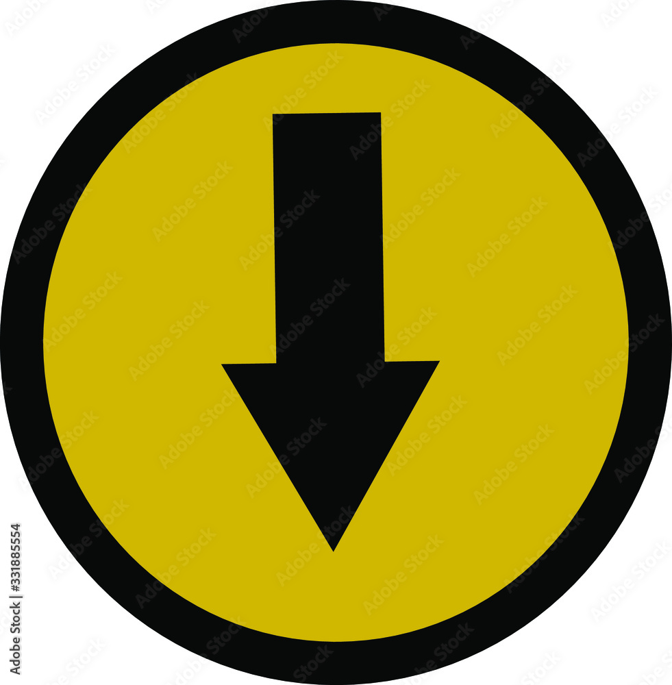 Black arrow with gold metallic circle vector illustration button icon pointed downwards. Black arrow with gold metallic circle vector illustration button icon pointed downwards.