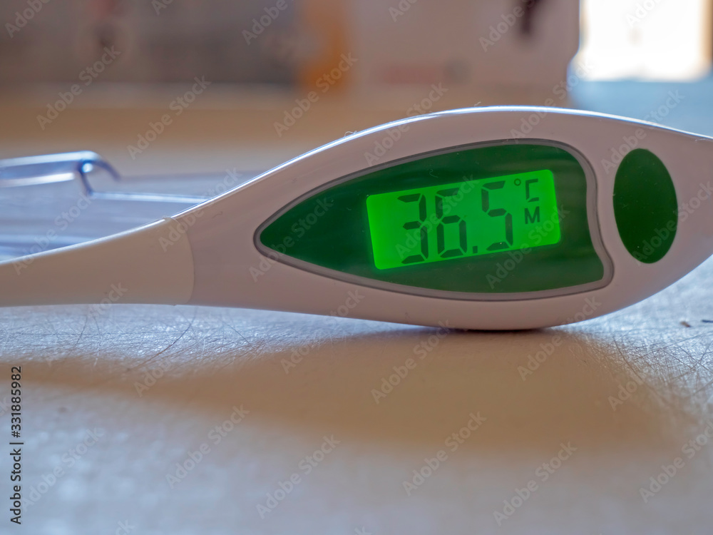 Close up of a Clinical thermometer purchased from a pharmacy to test