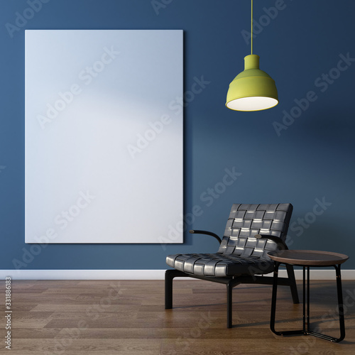 Modern interior design. Wall Mockup Interior with an armchair and a little table on a background ,3D Rendering