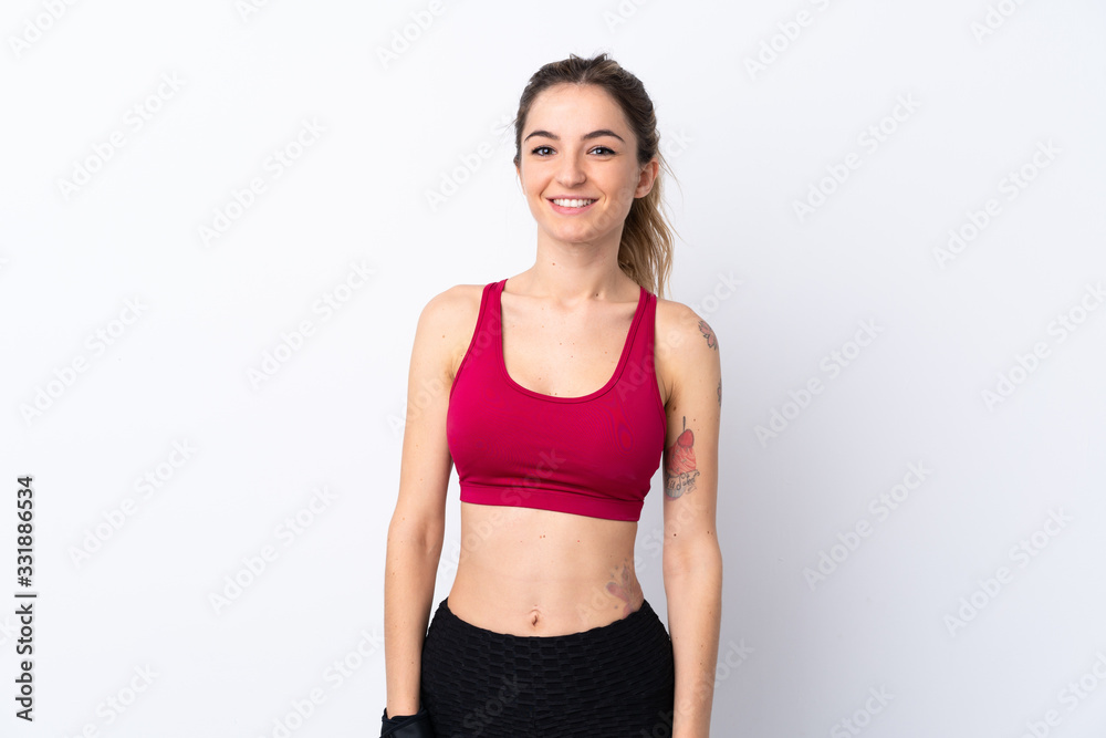 Young sport woman over isolated white background happy and smiling Young sport woman over isolated white background happy and smiling
