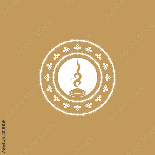 Abstract graphic illustration of a yurt - dwelling of a nomad with flame and ornamental pattern