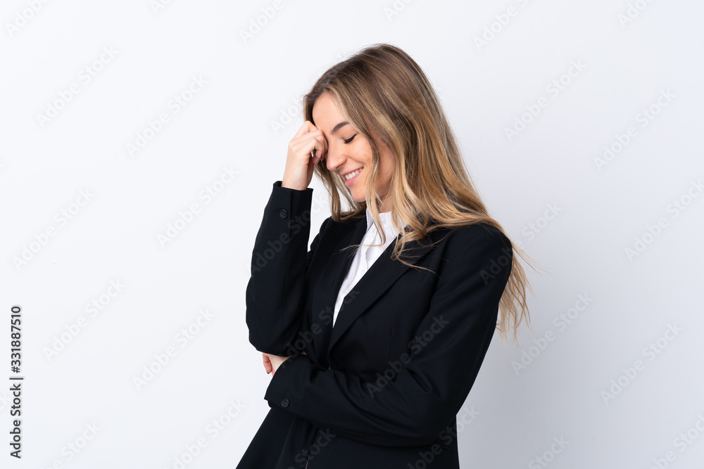 Young business woman over isolated white background laughing Young business woman over isolated white background laughing