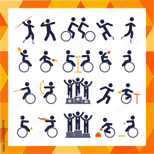 Para-athlete icon set in color or people with disabilities on isolated bright background. sport competitions. EPS 10 vector. EPS 10 vector.