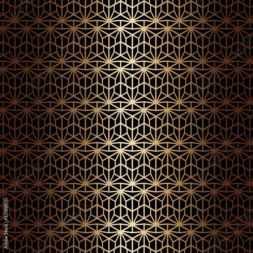 Art deco seamless pattern in gold color on an isolated black background or gold exclusive background. EPS 10 vector.