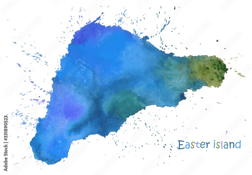 Obraz Watercolor map of Easter island. Stylized image with spots and splashes of paint