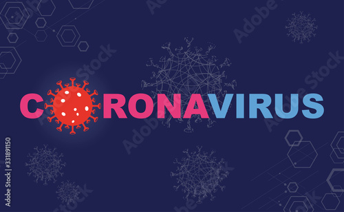 Blue design with silhouettes of elements of coronavirus, prevention of viral infections. Composition of Asian flu