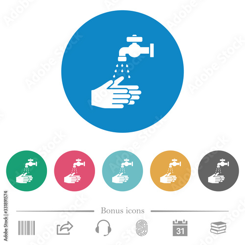 Hand washing flat round icons