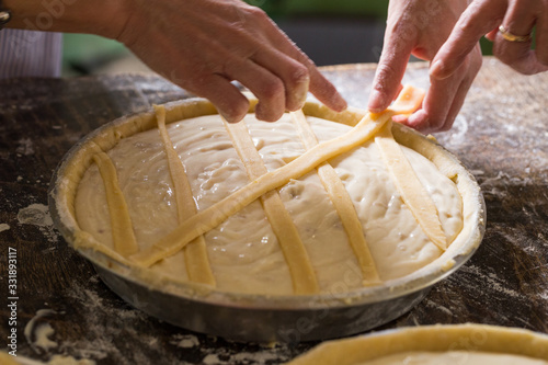 Εκτύπωση καμβά Preparation of Easter cake, also called Pastiera Napoli, typical homemade desser