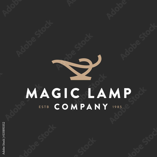 Magic Lamp Original Memorable Minimal Graphic Symbol For Your Business. Attractive Unique Graphic Mark Representing a Concept of Fulfilled Wishes, Fabulous Service, Fairy Tale etc Vector Illustration photo