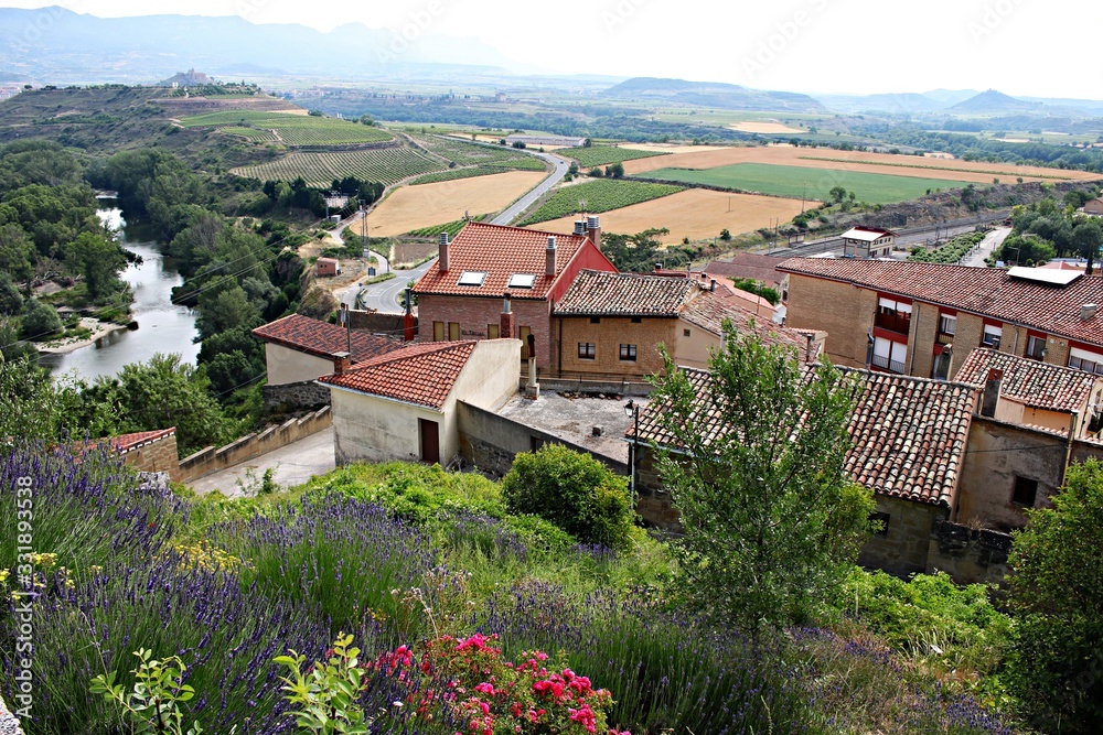 Scenic panorama of the outskirts of the Spanish town of Briones and its surroundings in June 2019