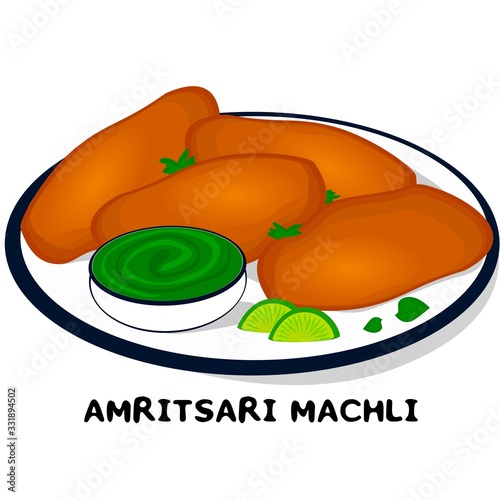 Amritsari Machli or Machchli Amritsari indian Punjabi food Vector