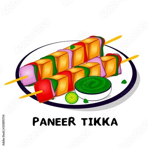 Paneer Tikka indian Punjabi food Vector