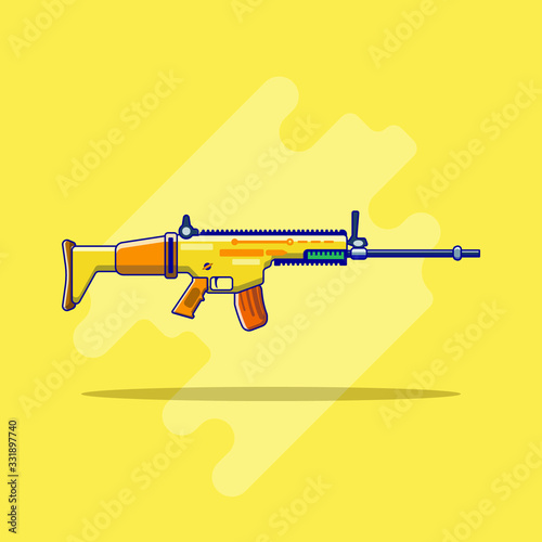 FN SCAR Weapon Icon Design Illustrations Cartoon Style Suitable eb Landing Page, Banner, Flyer, Sticker, Wallpaper, Background