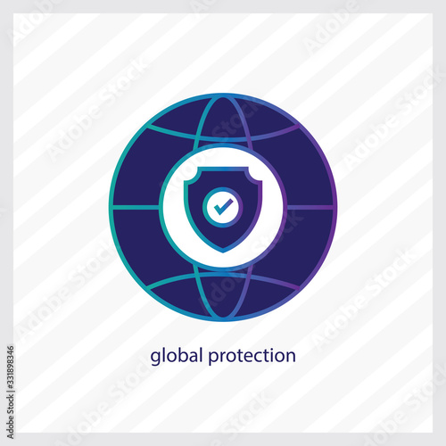 network security icon with shield and globe 